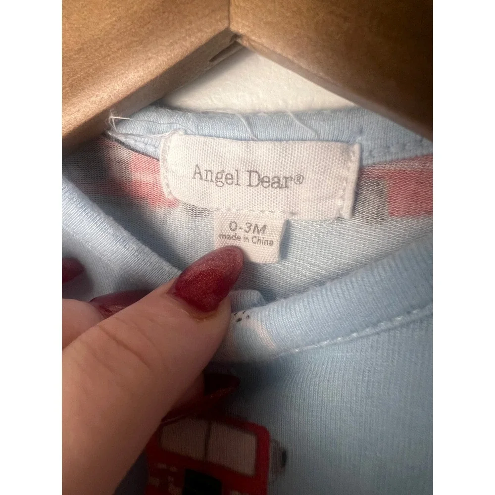 Angel Dear Fire Truck Gown Baby 0-3M Blue Bamboo Viscose Dalmatian Dog Sleeper